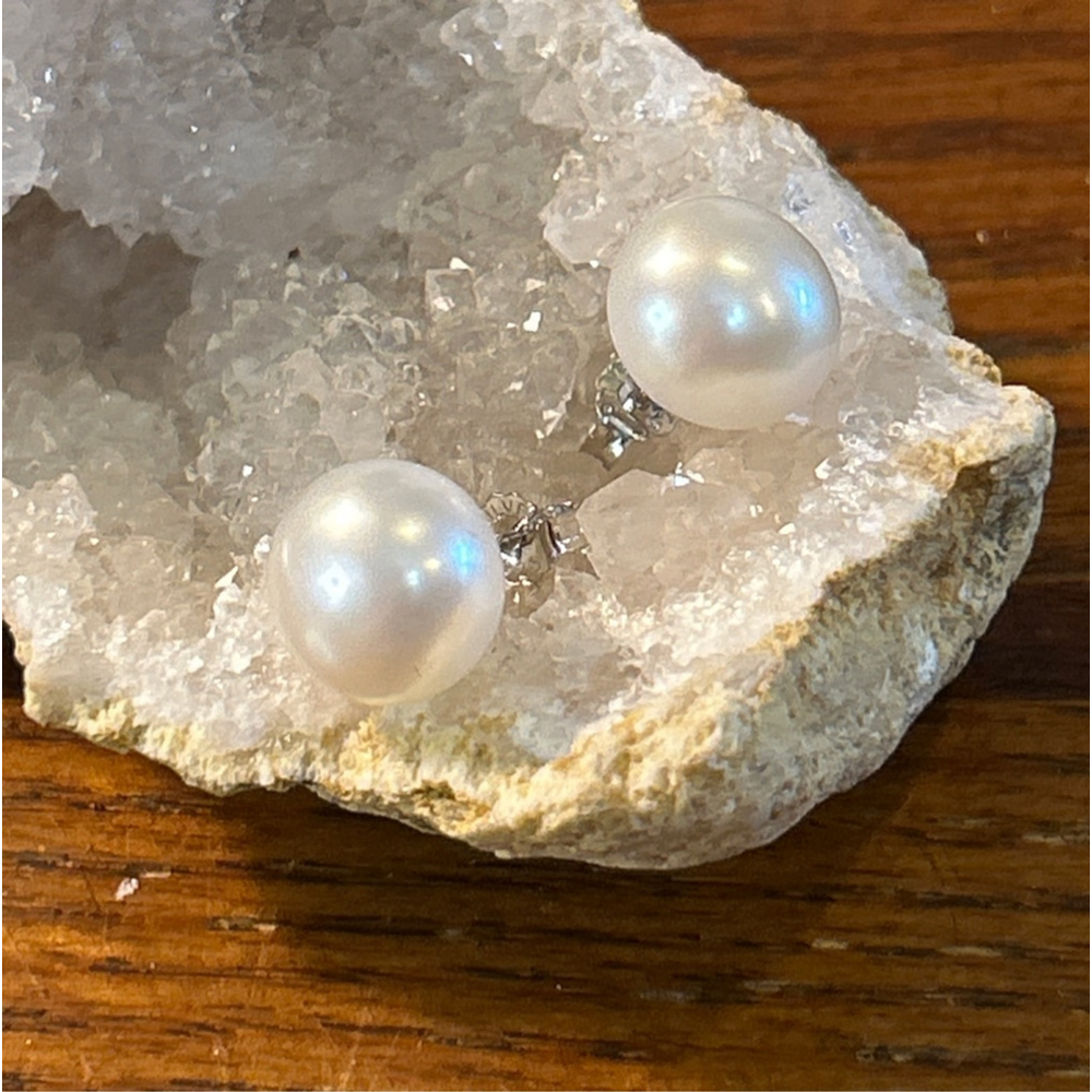 Women's Alyc Pearl Earrings White button pearl earrings on Sterling Silver